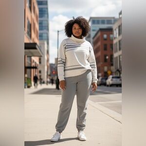 Puma Gray Striped Women's Mock Turtleneck Sweatshirt